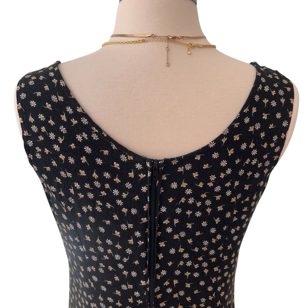 Vintage 80s midi tank dress black shabby chic ditzy floral rayon S - Picture 11 of 14